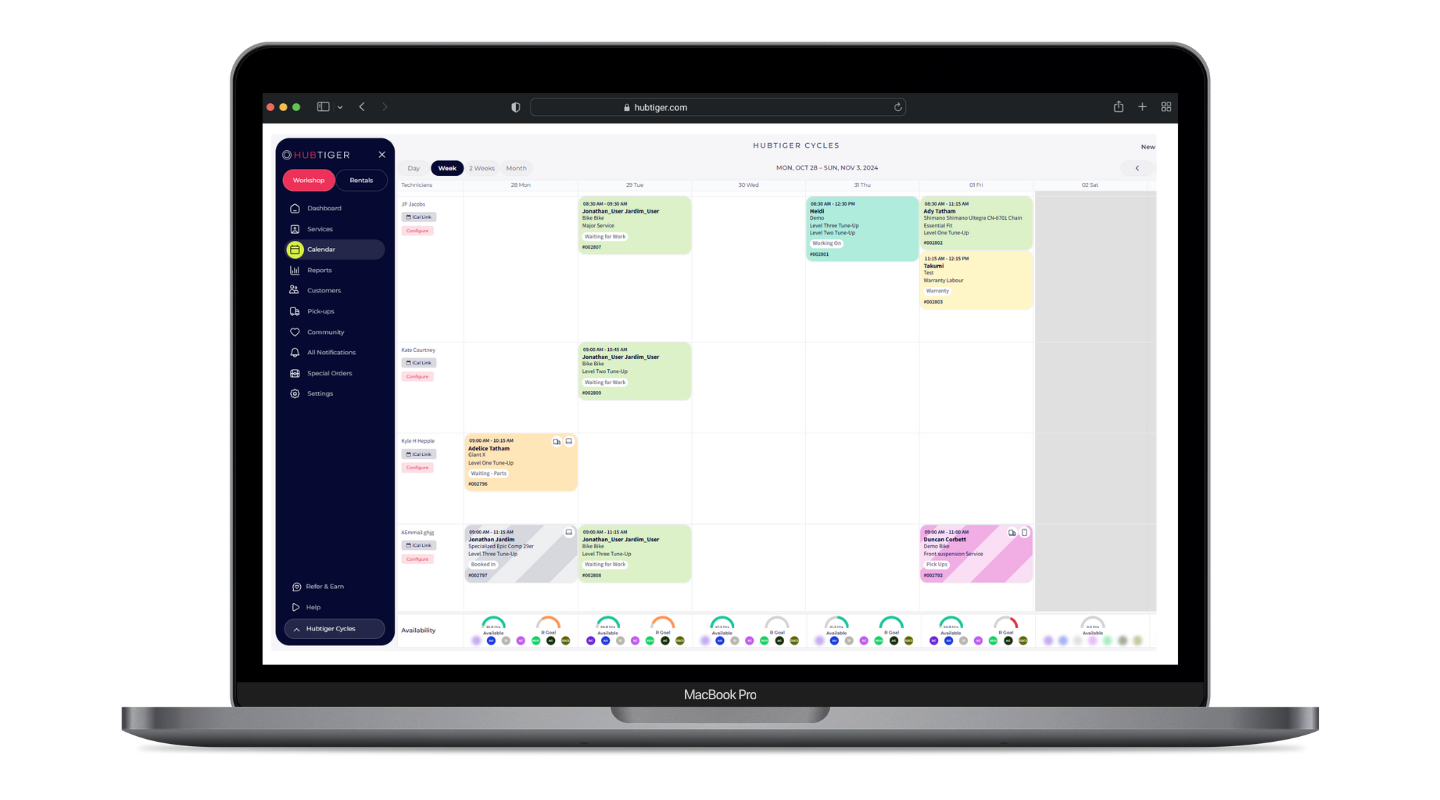 screenshot of Hubtiger Service and Repair Software
